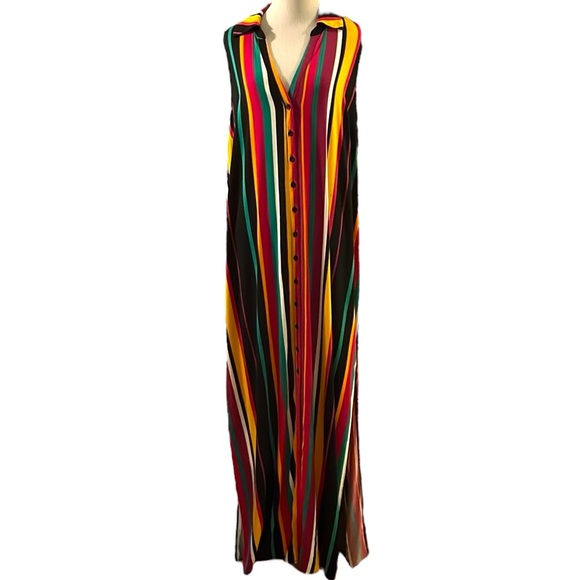 TORRID RAINBOW STRIPE BUTTON DOWN SLEEVELESS MAXI SHIRT DRESS MULTI PLUS SIZE 1X - Picture 1 of 13